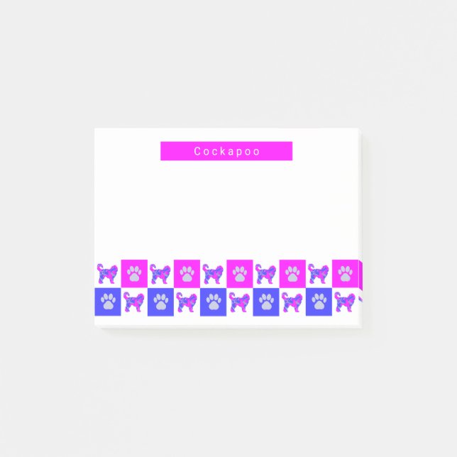 Post-it® Cockapoo Silhouette Chien & Paw Hot Pink & Blue (Devant)