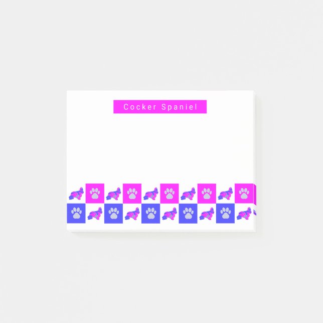 Post-it® Cocker Spaniel Chien & Paw Hot Rose & Blue (Devant)