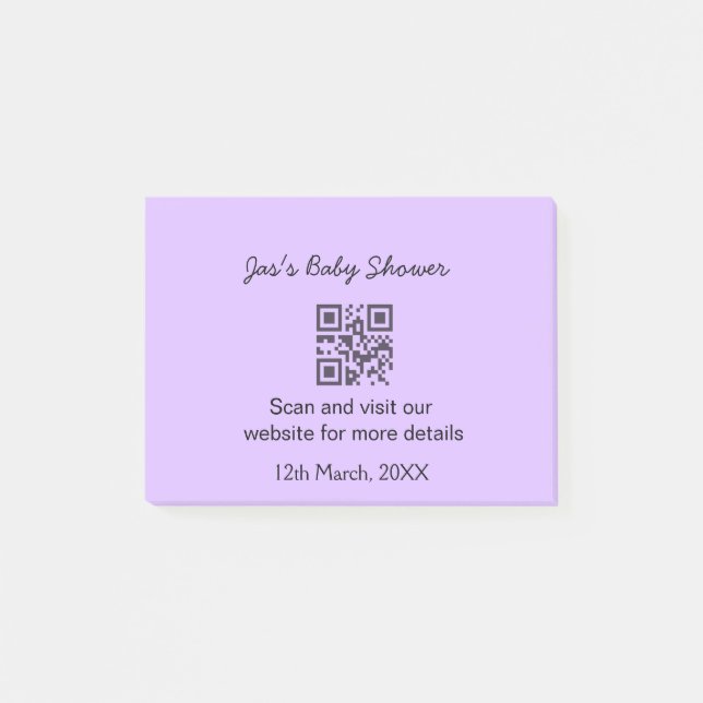 Post-it® Code QR simple bébé violet avec texte personnalisé (Devant)