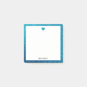 Post-it® Cœur et bordure en faux brillant sarcelle sur fond