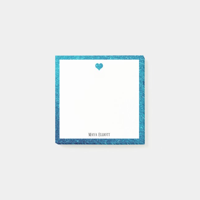 Post-it® Cœur et bordure en faux brillant sarcelle sur fond (Devant)