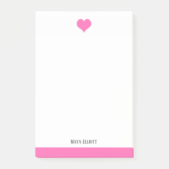 Post-it® Coeur et bordure rose vif et blanc, nom (Devant)