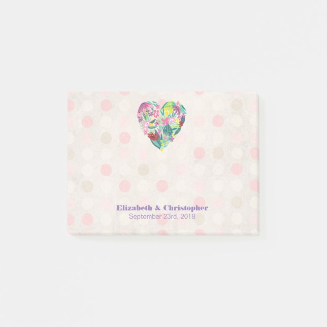 Post-it® Coeur floral d'été en rose et Mariage vert (Devant)