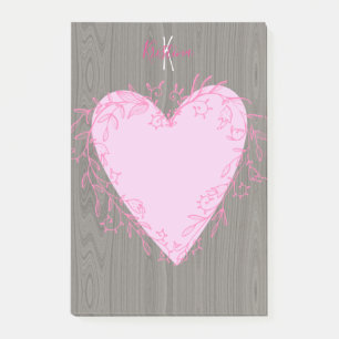 Post-it® Coeur mignon avec cadre de gribouillis rose sur bo