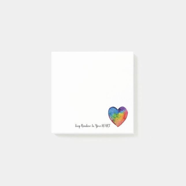 Post-it® Coeur mignon d'arc-en-ciel d'aquarelle (Devant)