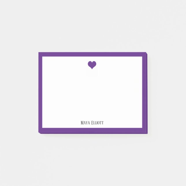 Post-it® Coeur pourpre et frontière sur blanc avec nom (Devant)