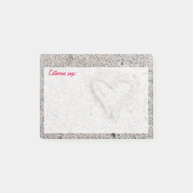 Post-it® Coeur romantique dans le sable avec texte personna (Devant)