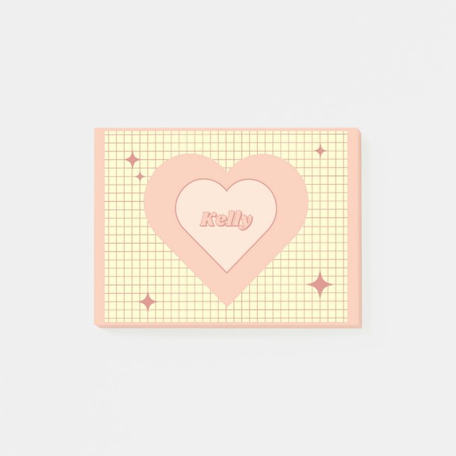 Post-it® Coeur rose À damiers Motif Saint Valentin (Devant)