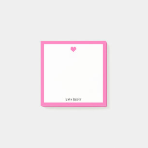 Post-it® Coeur rose vif et frontière sur blanc avec nom