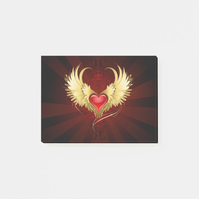 Post-it® Coeur rouge avec ailes d'or (Devant)