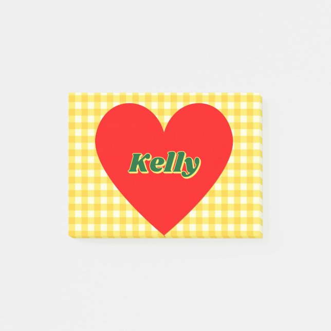 Post-it® Coeur rouge Jaune En vichy Saint Valentin (Devant)