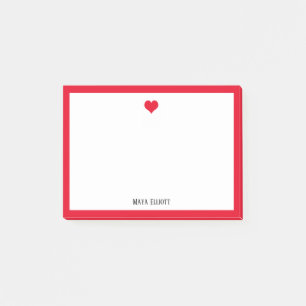 Post-it® Coeur rouge vif et frontière sur blanc avec nom