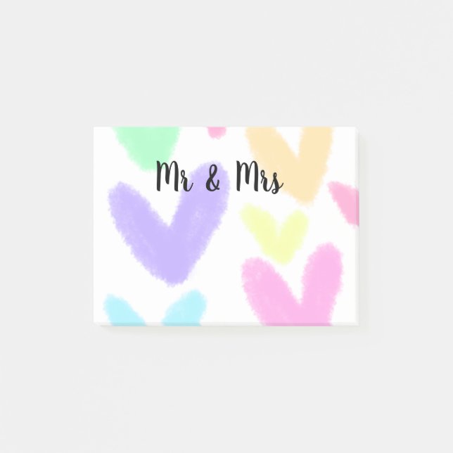 Post-it® Cœur simple style de texte minimal mariage M & Mme (Devant)