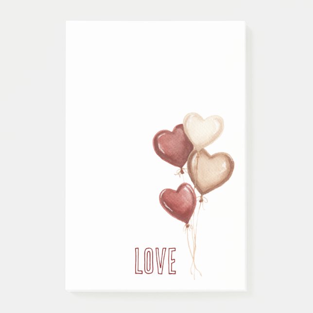 Post-it® Cœurs Ballons Amour Crème Rouge Blanc  (Devant)