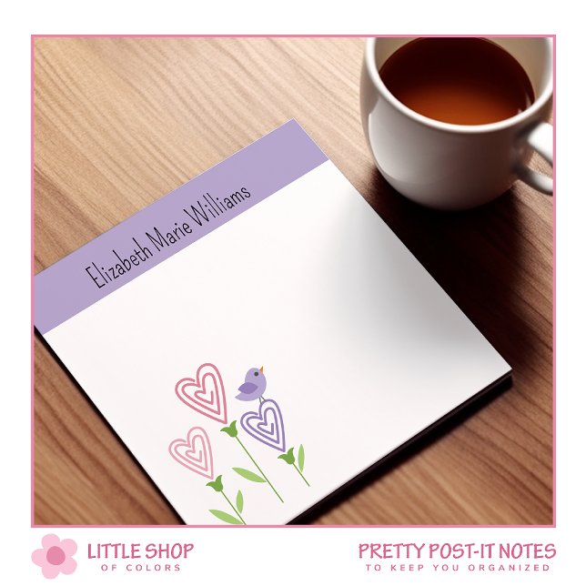 Post-it® Cœurs floraux violets personnalisés (Créateur téléchargé)