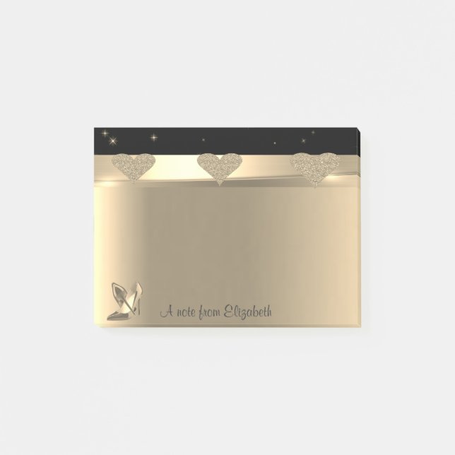 Post-it® Coeurs Or Glitterie Fille, Talons Haut Personnalis (Devant)