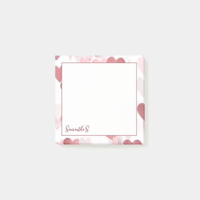 Post-it® Coeurs pastel rouge rose vif personnalisés (Devant)