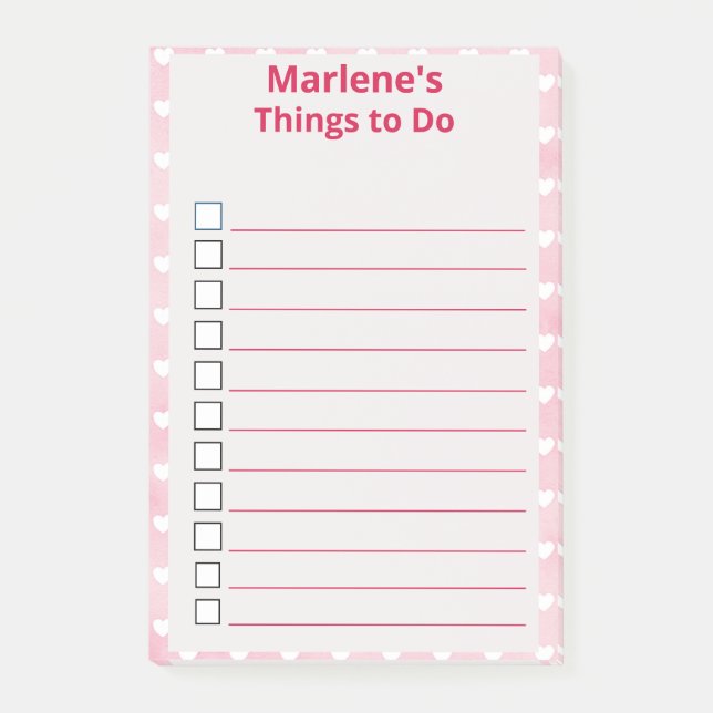 Post-it® Coeurs personnalisés sur des choses roses à faire (Devant)