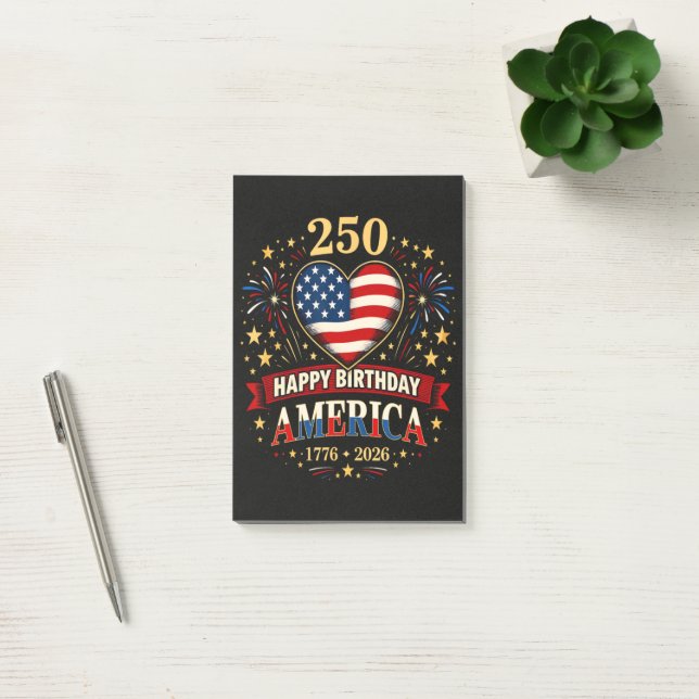 Post-it® Cœurs Usa 1776 2026 4 Juillet (Bureau)