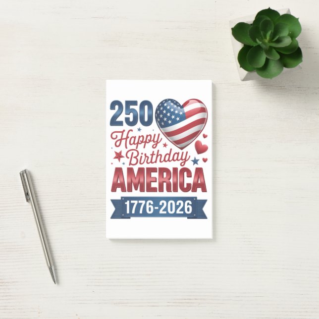 Post-it® Cœurs USA 1776 2026 4 juillet (Bureau)