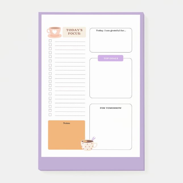 Post-it® coffee mug accent to do list with lilac background (Devant)