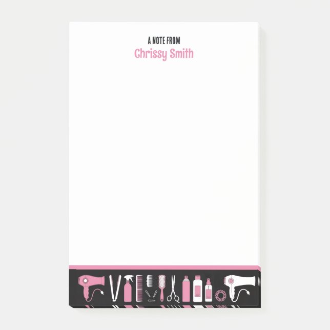 Post-it® Coiffeur Personnalisé Rose & Noir Coiffeuse (Devant)
