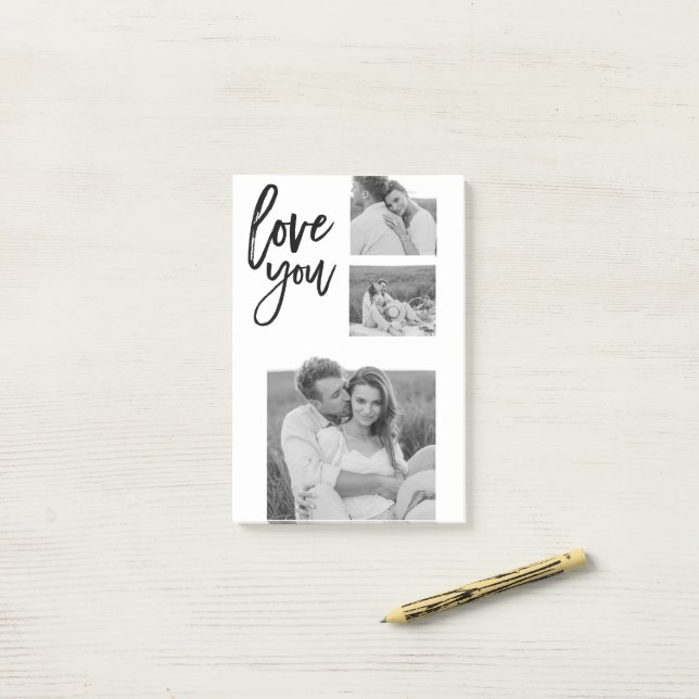 Post-it® Collage moderne Couple Photo & Love You Beauté Cad (Sur un bureau)