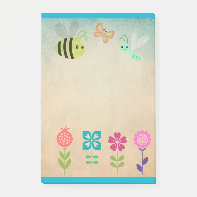 Post-it® Collection Whimsical joyeuse de fleurs et de bogue (Devant)