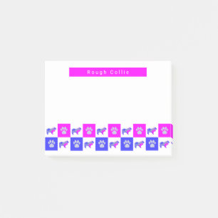 Post-it® Collie Chien rond & Paw Hot Rose & Blue Silhouette