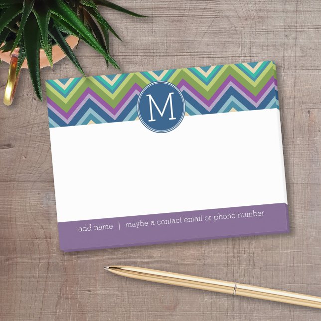 Post-it® Coloré Chevron Motif Personnalisé Monogramme (Personalized post it notes with low quantity. Add your personal touch.)