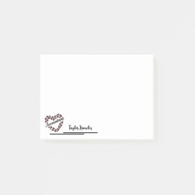 Post-it® Comptable Leopard Heart Frame Blanc 4"x3" (Devant)
