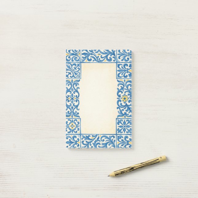 Post-it® Conception d'aquarelle fixe portugaise d'azulejo (Sur un bureau)