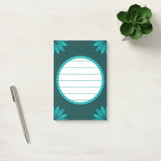 Post-it® Conception de mandala à feuilles sarcelles sur fon (Bureau)