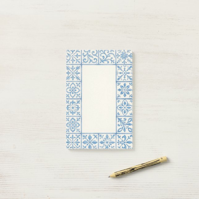 Post-it® conception de papeterie bleue de carreau d'Azulejo (Sur un bureau)