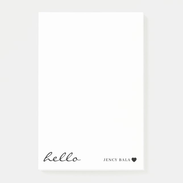 Post-it® Conception minimale de cœur blanc Hello (Devant)