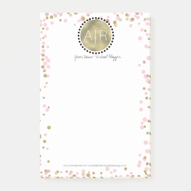 Post-it® Confettis modernes simulés en feuille avec monogra (Devant)