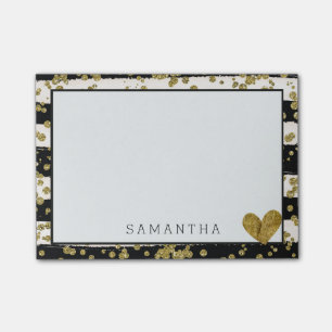 Post-it® Confettis noirs et rayures d'or blanc