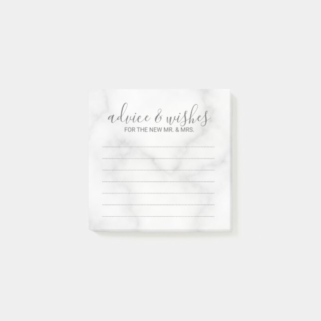 Post-it® Conseils et vœux de mariage élégants en marbre bla (Devant)