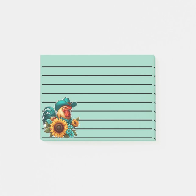 Post-it® Coq avec chapeau sarcelle et tournesols (Devant)