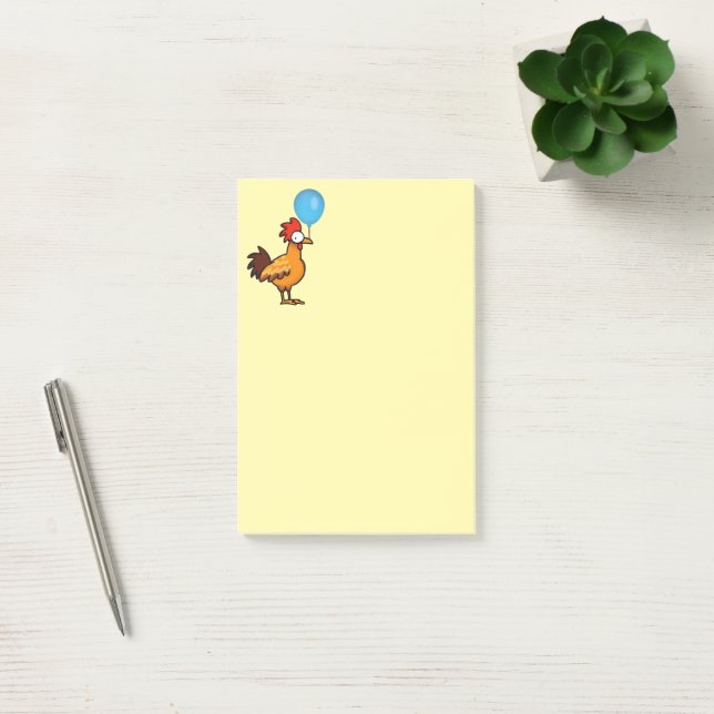 Post-it® Coq de dessin animé tenant un ballon bleu (Bureau)