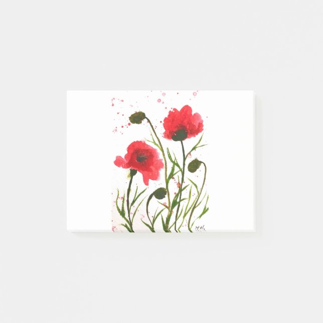 Post-it® Coquelicots rouges fleurs aquarelle chic rustique (Devant)