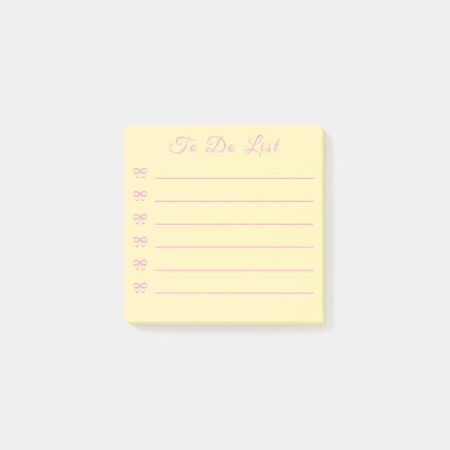 Post-it® Coquette Pink Bow & Yellow Bullet Point To Do List (Devant)