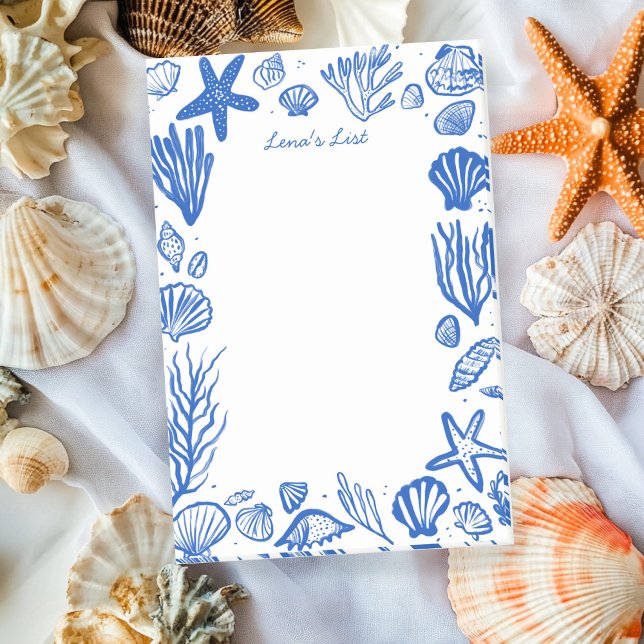 Post-it® Coquillages Frame Blue Beach NOM PERSONNALISÉ (Seashells Frame Blue Beach CUSTOM NAME Post-it Notes
)