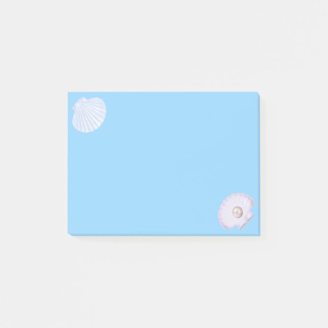 Post-it® Coquille d'huître avec perle sur fond bleu clair (Devant)