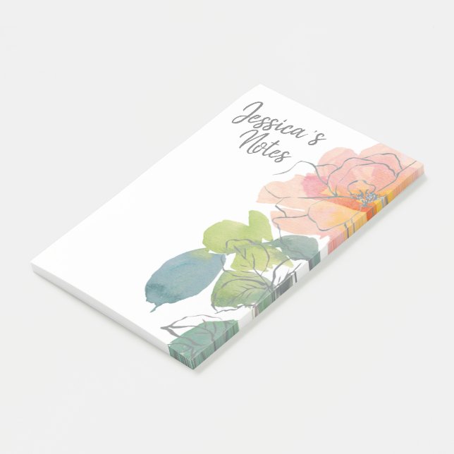 Post-it® Corail et aquarelle rose Floral (Incliné)