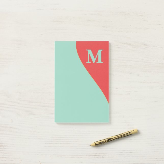 Post-it® Corail et Turquoise du Sud-Ouest avec Monogramme (Sur un bureau)