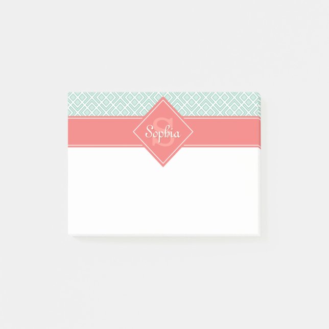 Post-it® Corail monogramme et Motif diamant de menthe (Devant)
