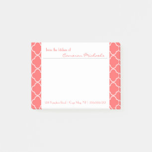 Post-it® Corail   Monogramme Motif Quatrefoil blanc