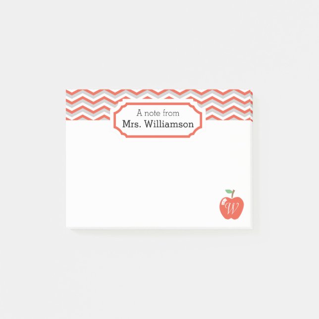 Post-it® Coral Chevron Pêche/Pomme Monogramme Note de l'ens (Devant)