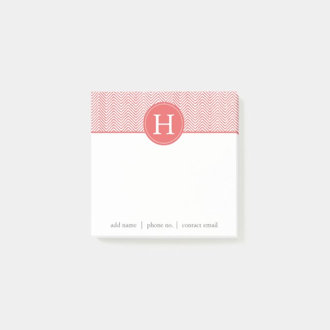 Post-it® Coral Chevron Personnalisé Monogramme3 (Devant)